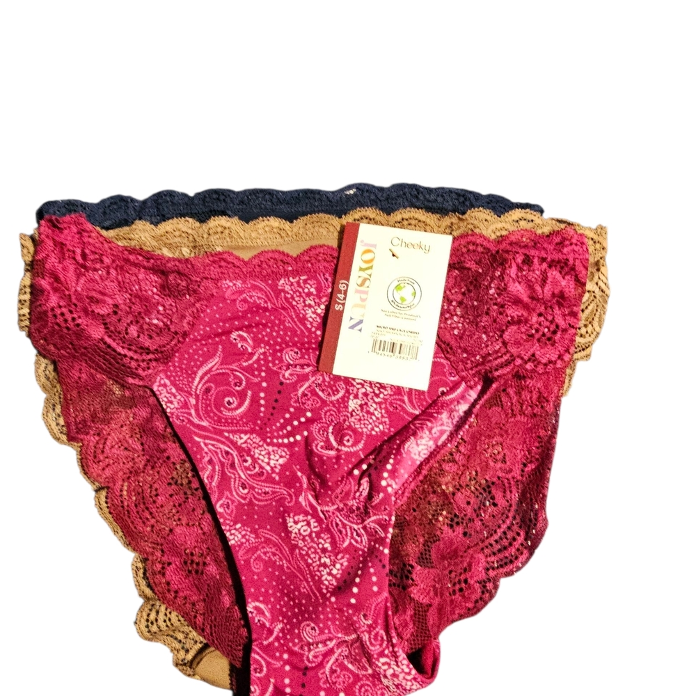 Pink, Tan, and Navy Blue Lace Cheeky Panties